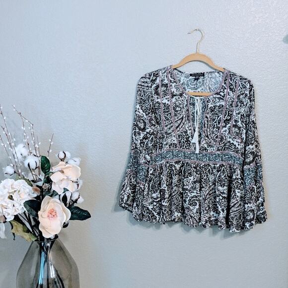 American Eagle Boho Paisley Print Peasant Top Sz S - Picture 1 of 4